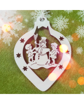 Anhänger Weihnachten - Tropenform - Motiv Schneemann bauen