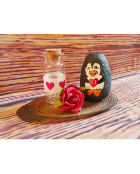 Brettchen mit Pinguin, Rose und Mini-Vase - Geldgeschenk