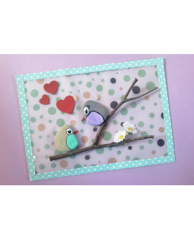 Steinbild auf Plexiglas "Spatzen-Liebe"